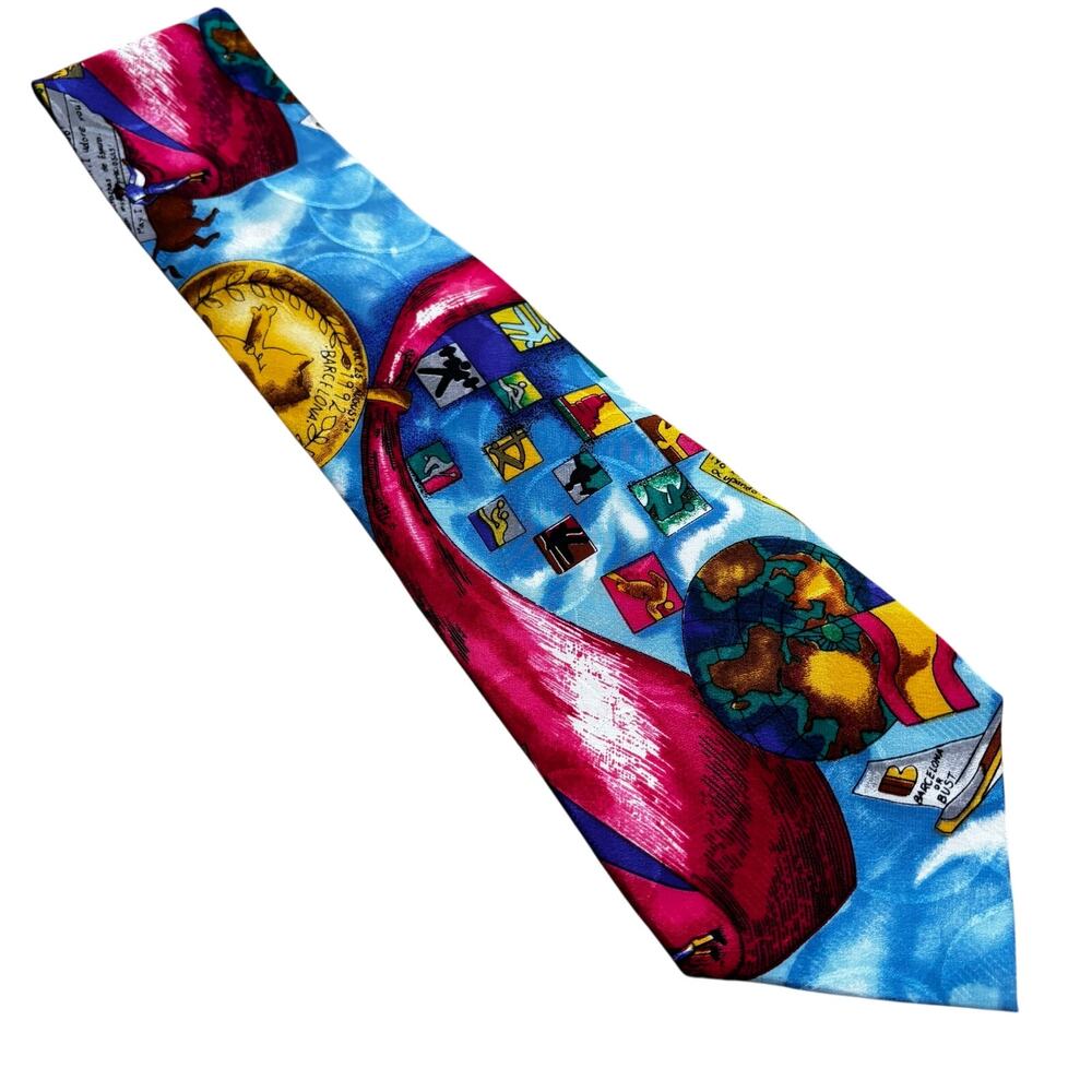 Nicole Miller 1991 100% silk necktie collectible novelty tie Barcelona theme